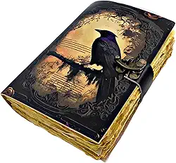 The Raven Leather Journal – Livro de feitiços em branco do grimório das sombras – Caderno e caderno de esboços de couro vintage feito à mão – 200 páginas sem forro – Diário de lixo gótico – presentes