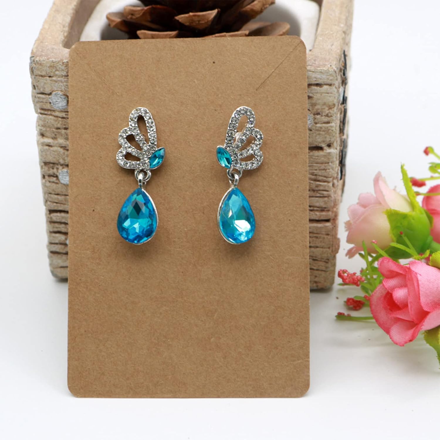 100 Pcs Earring Display Card Set, Orangone Kraft Paper Blank Jewelry