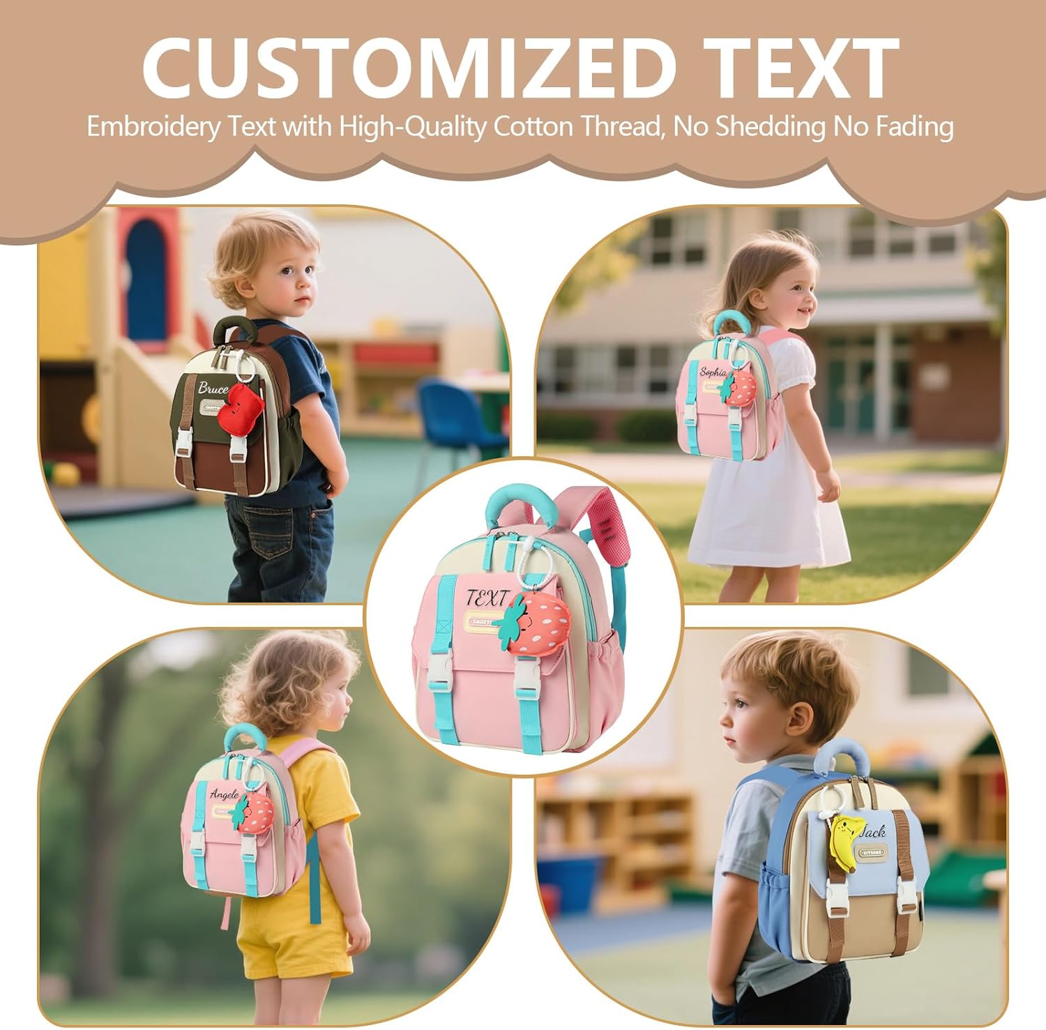 Personalized Kids Backpack Custom Embroidered Name Toddler School Bag for Girls Boys Preschool Kindergarten (brown)