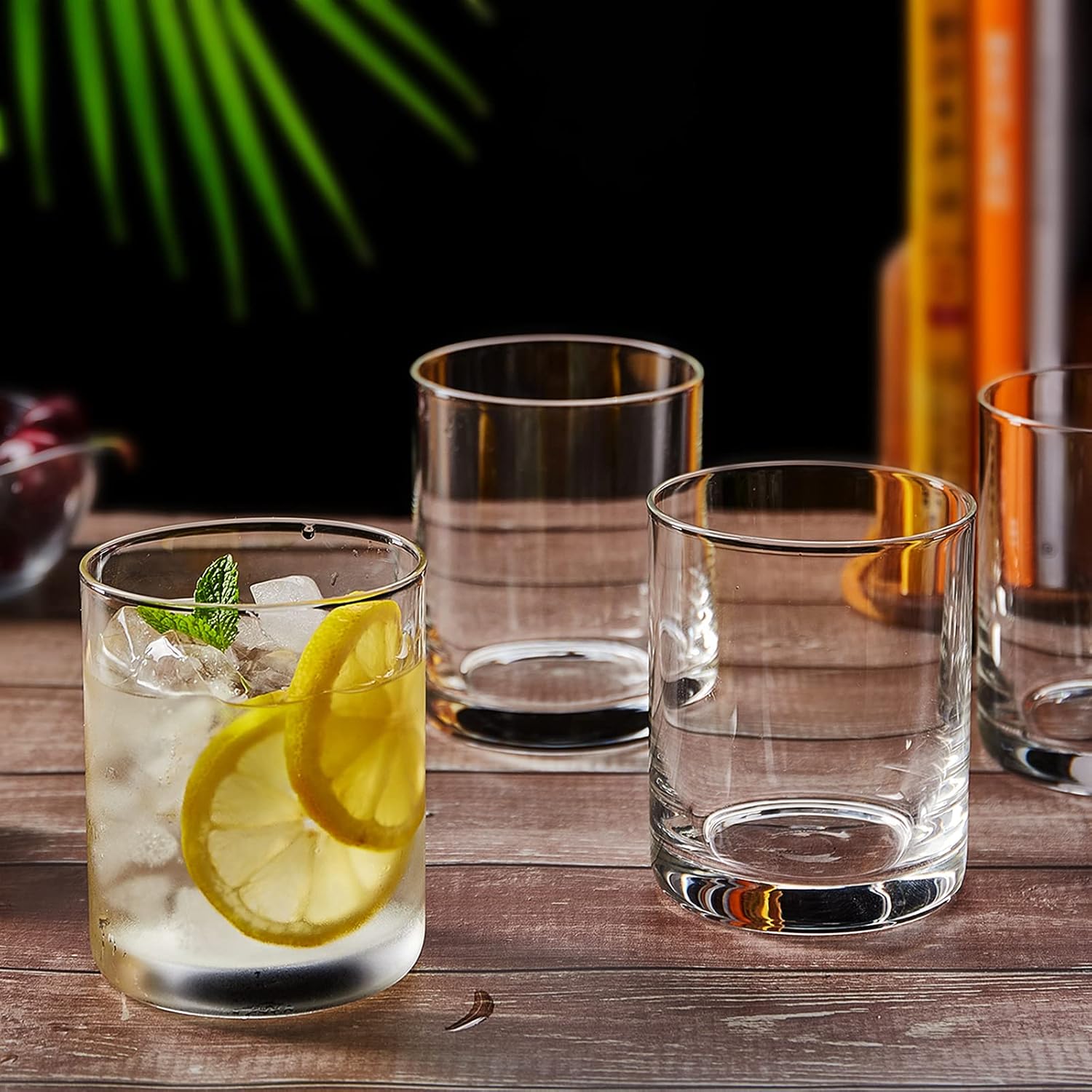 13.8oz Borosilicate Glass Drinking Glasses Set of 6, Heat-Resistant Double Old Fashioned Lowball Tumblers, Crystal Clear Water Cups, Lowball Glasses Rocks Glasses for Cocktail, Whiskey Glasses