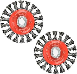 2 Pieces - 4 Inch Twist Knotted Wire Wheel Brush for Grinders and Angle Grinder - 5/8 Inch-11 Threaded Arbor - 0.020 Inch Carbon Steel Wire - Heavy-Duty Conditioning for Metal - 4" x 5/8-Inch | 11 UNC