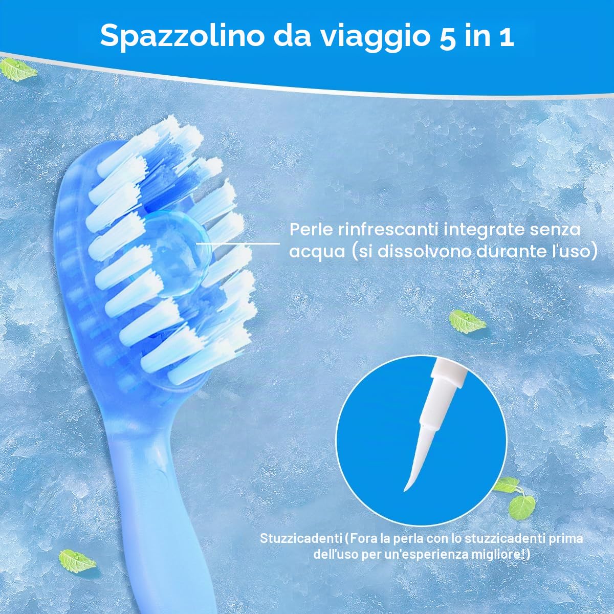 72 Pezzi Mini Spazzolini Portatile Spazzola Monouso con Dentifricio | 5 in 1 Spazzola, Dentifricio, Filo, Raschietto Lingua, Stuzzicadenti. Confezione singola. Portatile Spazzolino da Viaggio