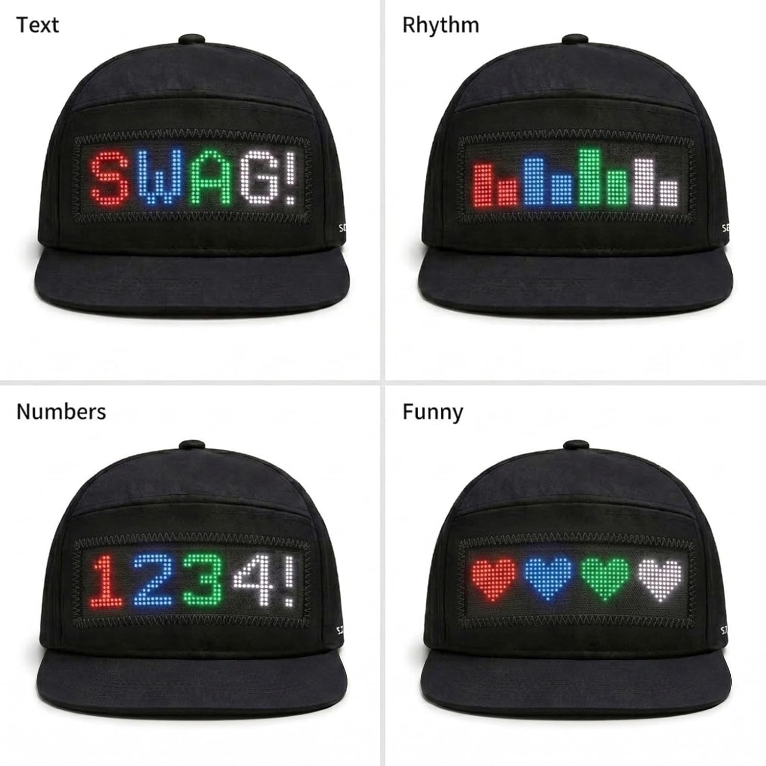 Programmable LED Hat, App Controlled Light Up Baseball Cap, Scrolling Text & Pixel Art for EDM Raves & Party