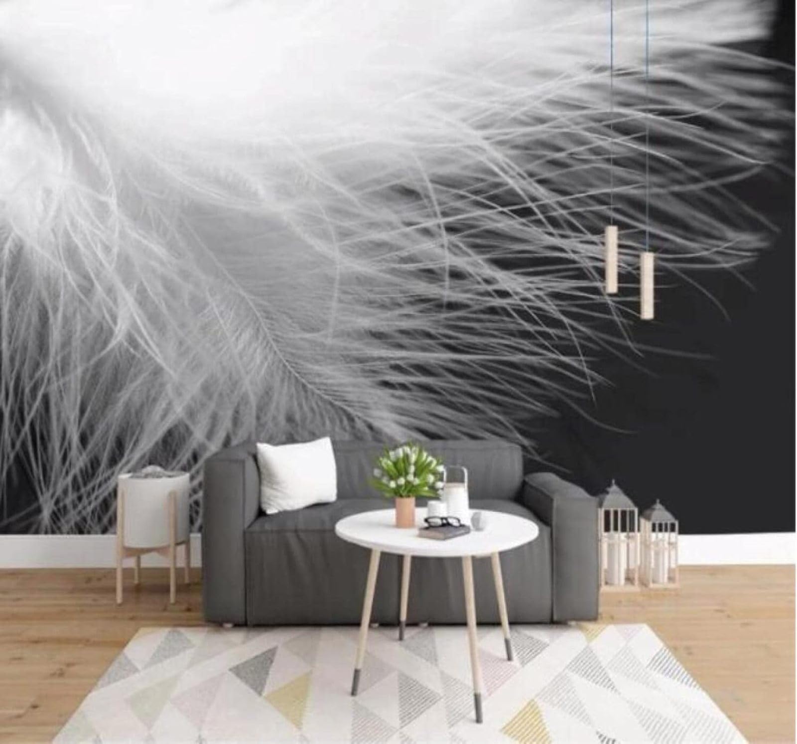 XLMING Minimalist Three Dimensional Black and White Feathers Art 3D Wallpaper Luxury Silk Study Dining Feature Sofa Grey Bedroom Living Room Tv Decorative Wall-400cm×280cm