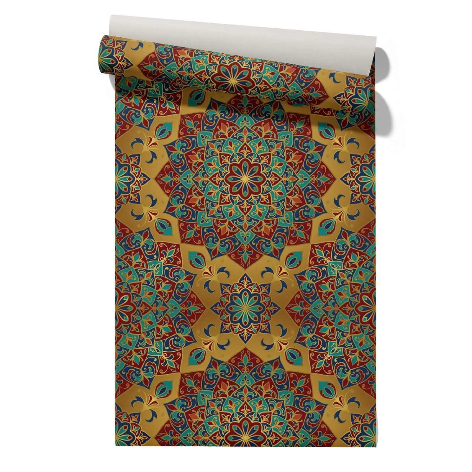 CEVAN Opulent Bathroom Wallpaper Drawer Liner Large Mandala Ethnic Retro Anaglypta Shelf Liners for Kitchen Cabinet Multi Purpose Peel Stick Wallpaper 45x200cm
