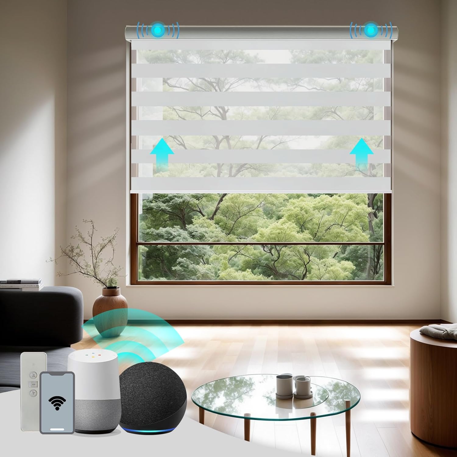 Newcastle Automatic Zebra Shades for Windows with Remote