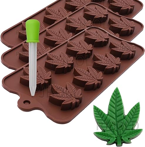 Miniatura 7 de Moldes de silicona para dulces de hojas de cáñamo de marihuana paquete de 3