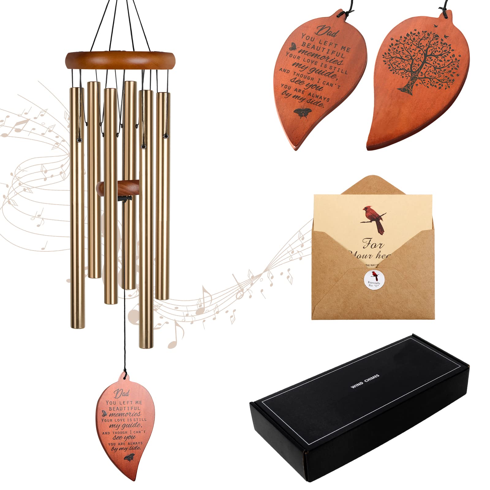 Sympathy Gift for Loss of Dad 32" Memorial Wind Chimes for Loss of Father Bereavement Condolence Gifts Sympathy Windchimes in Memory of Father Dad Papa Butterfly Wind Chime with Cardinal Card