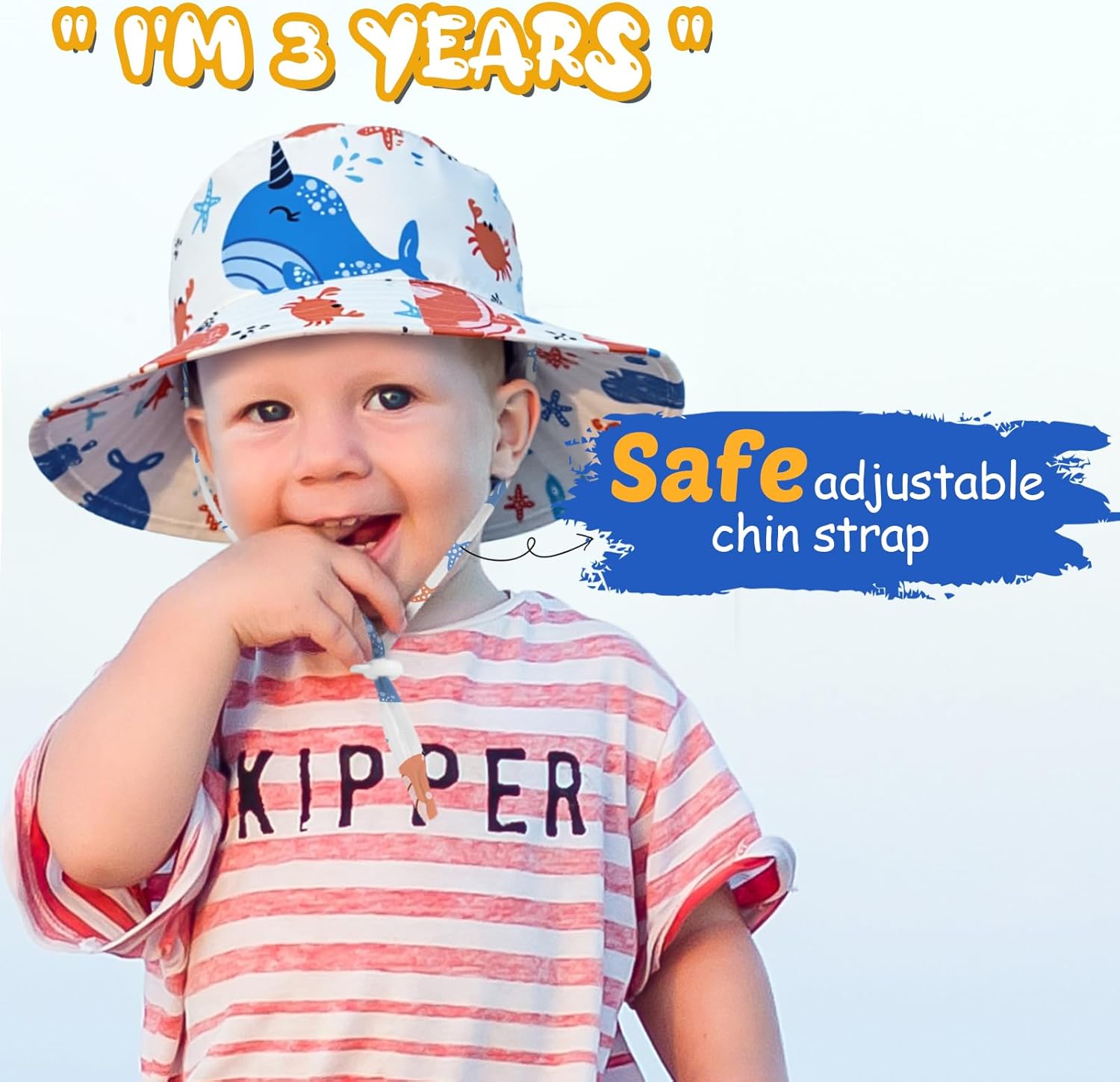 Baby Sun Hat Kids Summer UPF 50+ Toddler Bucket Hat Wide Brim Adjustable Beach Hats for Boys Girls Age 0-6 Years - Image 5