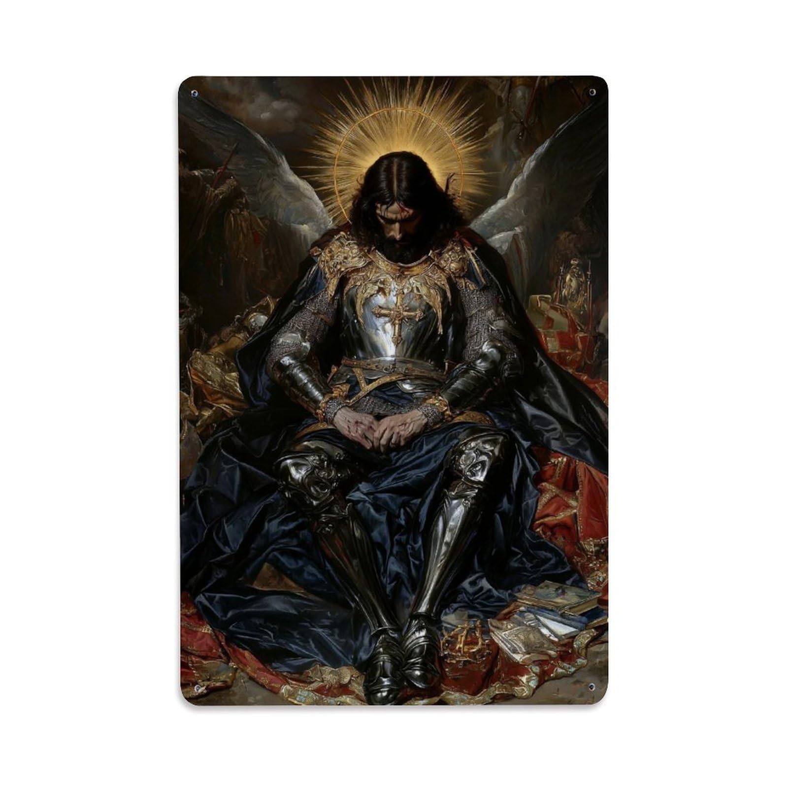 Sacred Knight Catholic Saint Archangel Michael Wildlife Nature Metal Tin Sign Plaque Wall Decor for Cafe, Man Cave, Club Bar, Office, Home Garden Round Metal Poster 8x12Inch