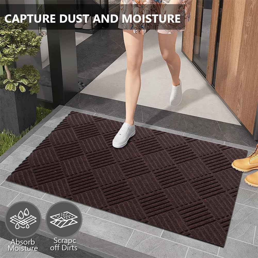 Goasis Lawn Heavy Duty Durable Welcome Mat: Large Front Door, Outdoor/Indoor Use - Anti-Slip Rubber, Washable - 4FT X 5FT, Brown