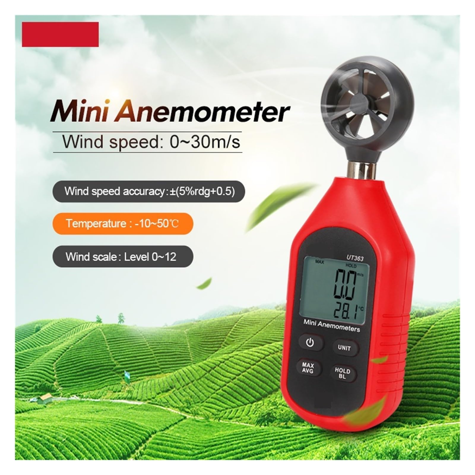Probador De Velocidad Del Viento Mini Anemómetro Digital Sensor LCD Retroiluminación Probador De Temperatura Anemómetro(UT363BT)