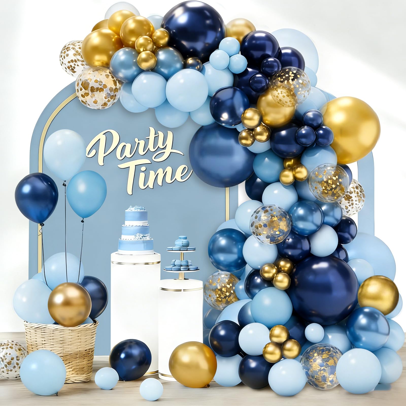 Navy Blue Gold Balloon Arch Kit, Confetti Balloons, 103Pcs 18 12 10 5 Inch Different Sizes Balloon Garland, Latex Balloons, Perfect for Baby Shower, Birthday, Wedding, Graduation Decorations