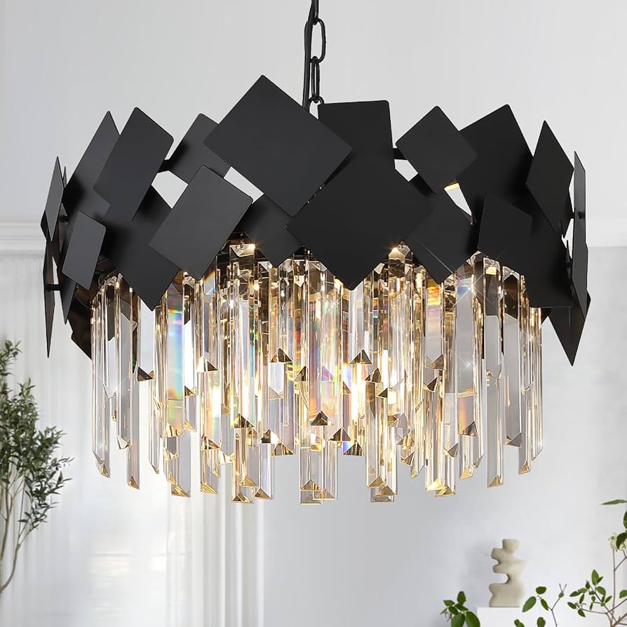 A AXILIXI Modern Crystal Chandelier Black Round Chandelier for A AXILIXI Modern Crystal Chandelier Black Round Chandelier for