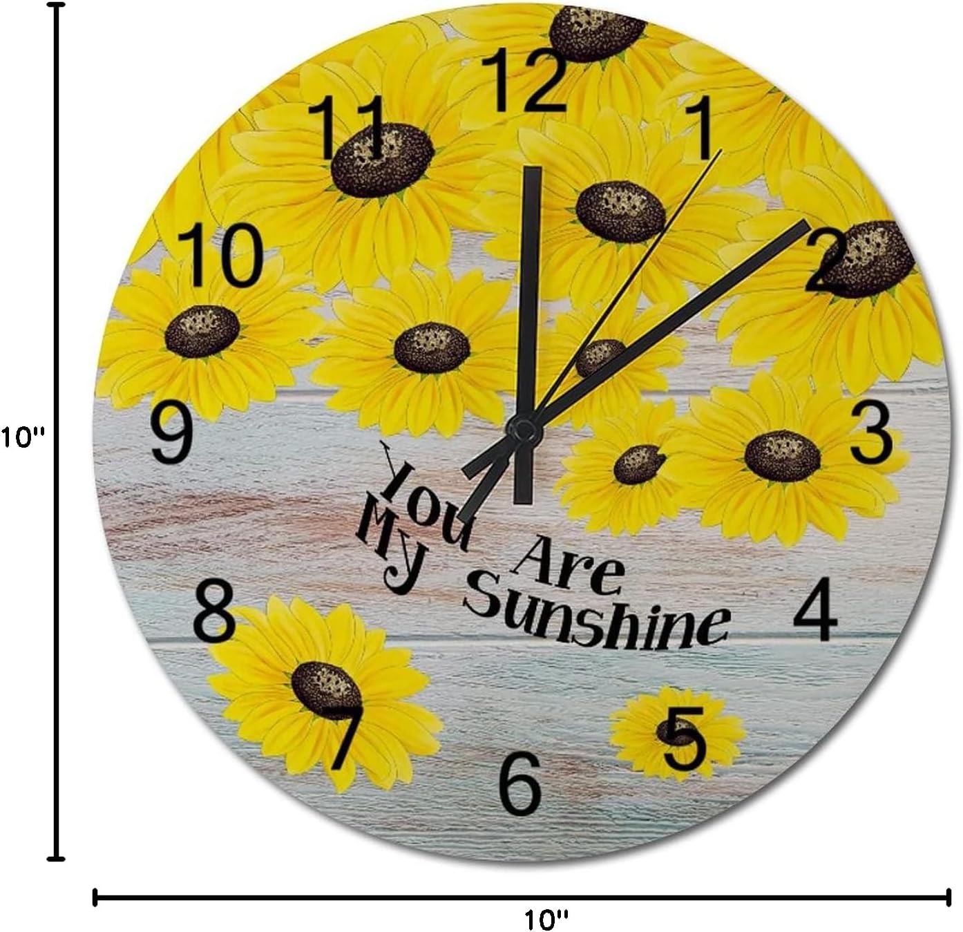 Retro Vintage Yellow Sunflower You are My Sunshine Clock 10 Inch Yellow Sunflower on The Retro Wood Board Decorative Clock Battery Operated Silent Non-Ticking Round Clock for Home/Office/Kitchen