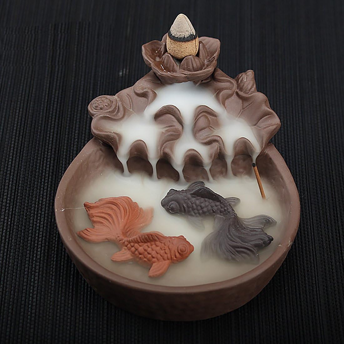 NewEGG Two Fishes Ceramic Purple Clay Smoke Backflow Incense Cone Sticks Burner Holder