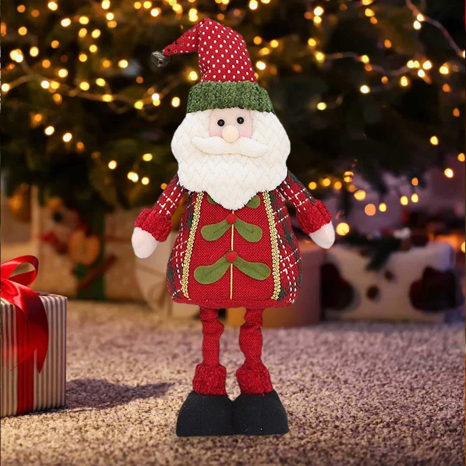 Weihnachtsdeko Figuren Plüsch, Weihnachtsmann Puppe Deko, Weihnachten Rentier Schneemann Figuren, Handmade Winterliche Stand Figur mit Teleskop-Beinen für Urlaub, Zuhause, Party, Stil A