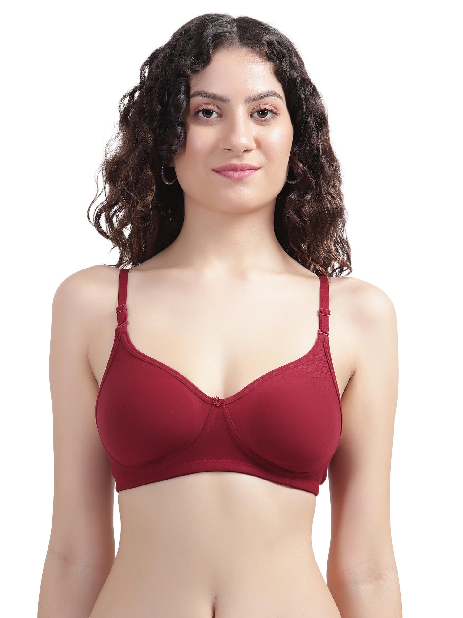 Women's Cotton Non Padded Wirefree Cotton Full Coverage T-Shirt Everyday Bra with Detachable and Adjustable Straps