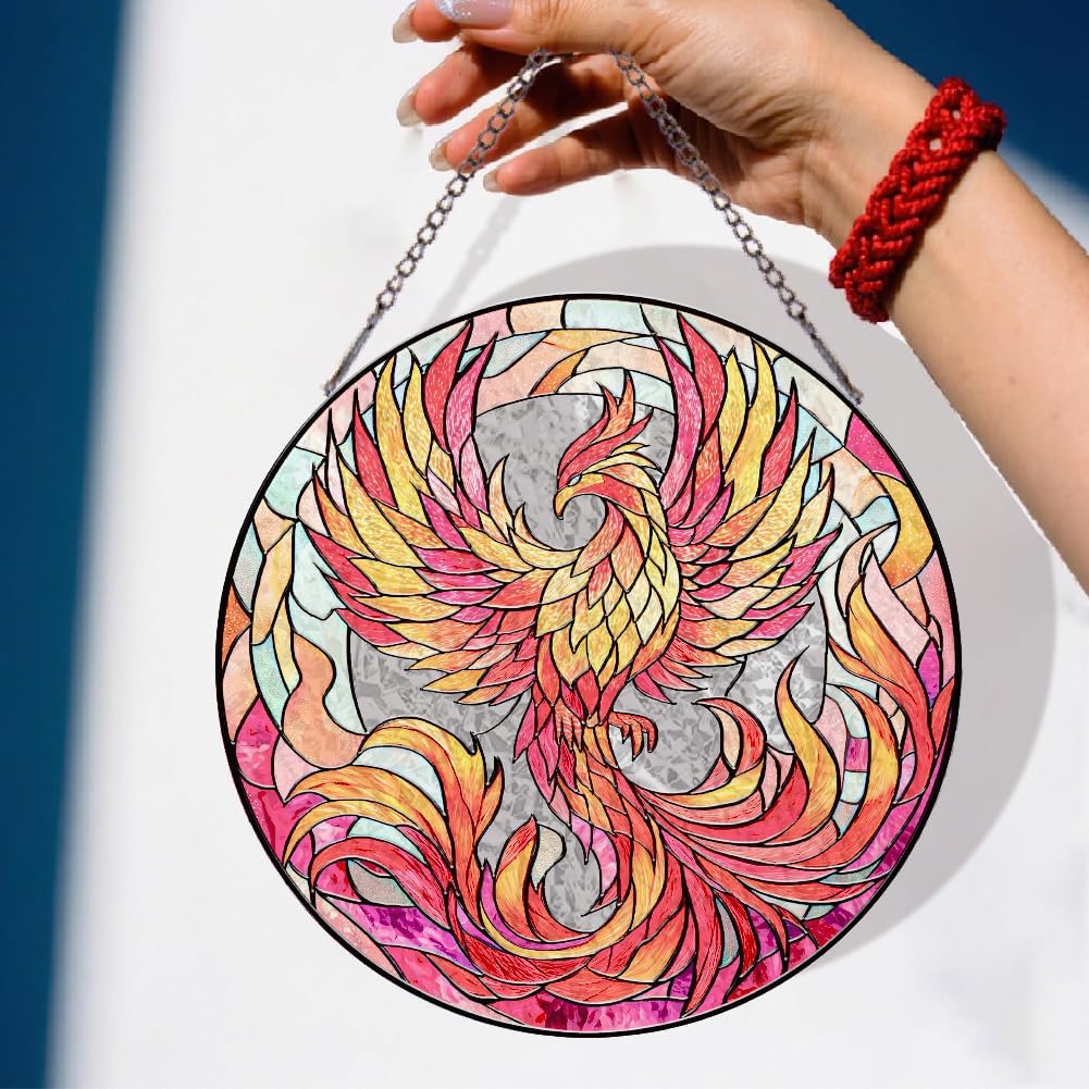 SUPERDANT Phoenix Stained Glass 7.9 in Window Hanging Animals Suncatcher Glass Panel Sun Catchers Decor for Mother's Day Birthday for Mom Grandma Nana Family Women Men Wife Aunt Gifts image 5