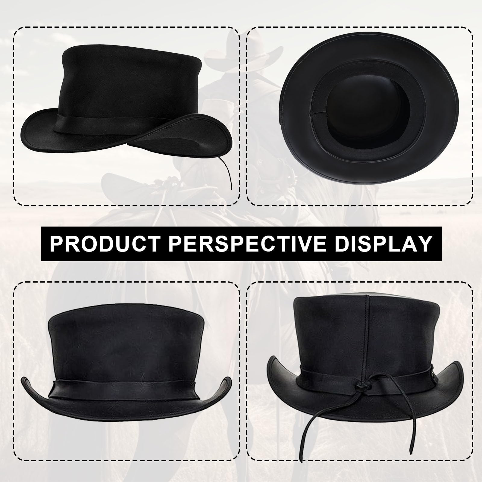 Cappelli da cowboy in pelle con cappello da gentiluomo alla moda, colore nero