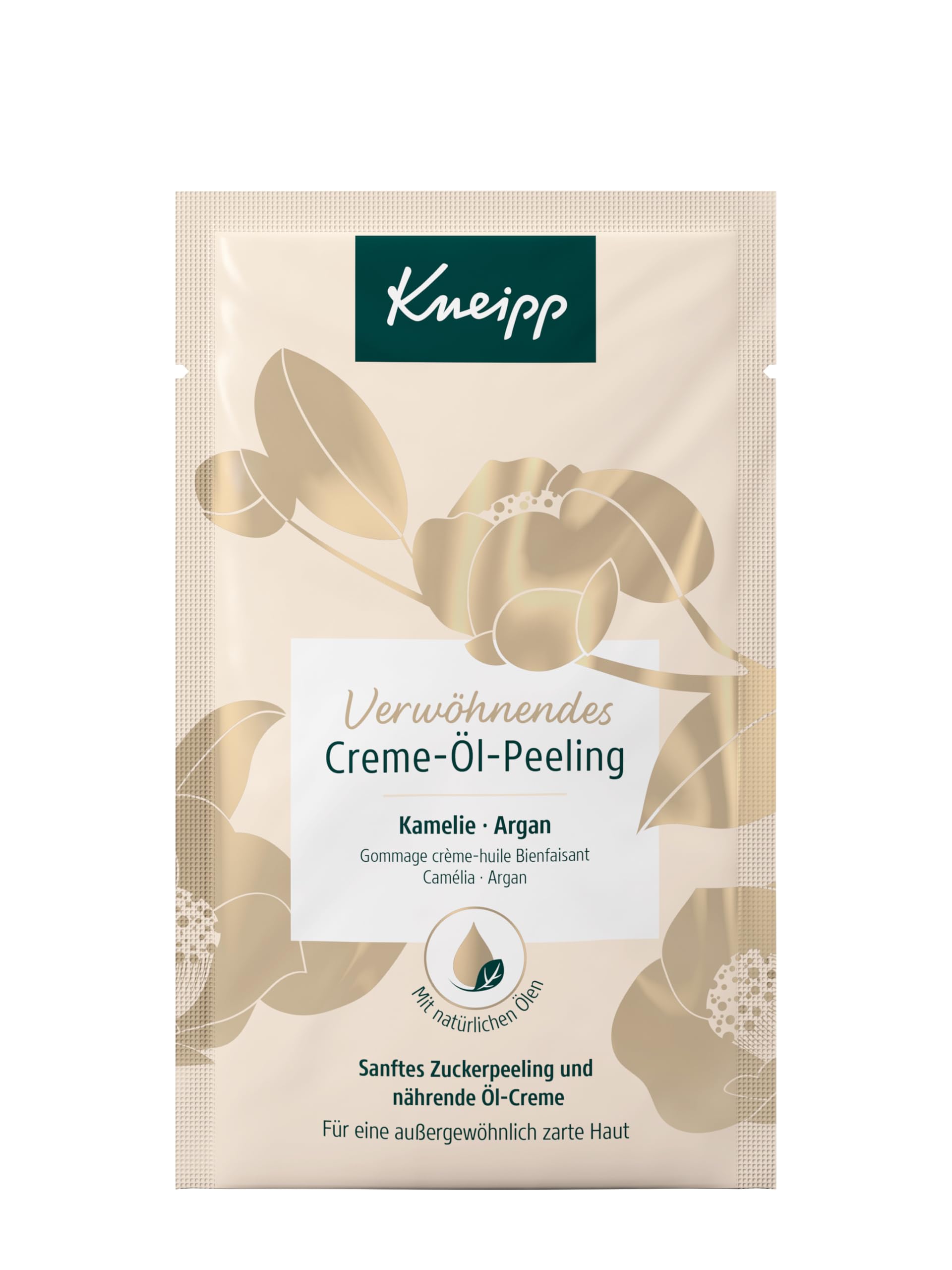 Kneipp Rozpieszczający peeling kremowo-olejkowy – peeling do ciała z cennym olejkiem arganowym i delikatnymi kryształkami cukru – 15 x 40 ml