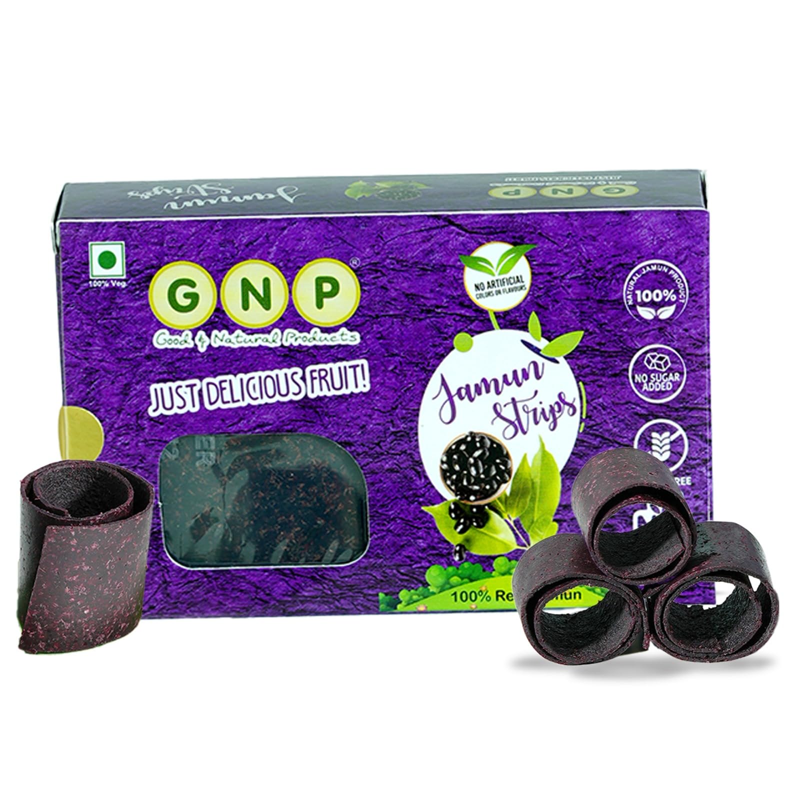 GNP Jamun Strips 80g – Real Fruit Leather | Natural Jamun Roll Snack | No Preservatives, No Artificial Colours or Flavours | Gluten-Free & Vegan Healthy Fruit Snack, Pack of 12-image-18