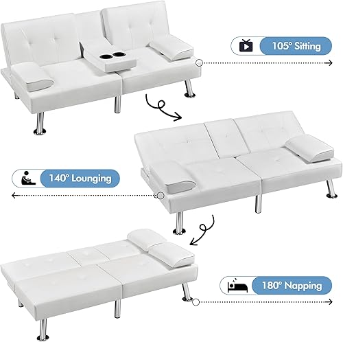 Miniatura 5 de Yaheetech Convertible Sofa Bed Adjustable Couch Sleeper Modern Faux Leather Home Recliner Reversible Loveseat Folding Daybed Guest Bed Removable