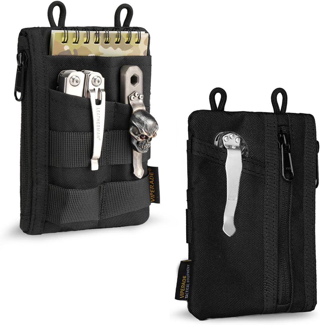 VIPERADE VE18N EDC Organizer, 4 Slot Multitool Pouch with 2 Zipper Pockets, Slim EDC Wallet (Black)