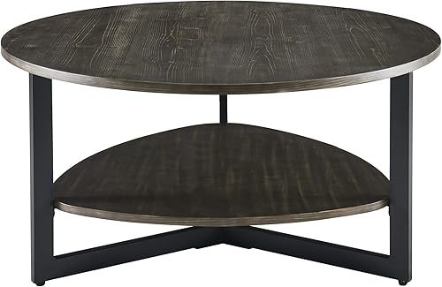 Miniatura 3 de MODERION KFZ2338BK - Mesa de centro redonda para sala de estar, mesa de cóctel grande de 35.3 pulgadas con estante de almacenamiento, mesa de té