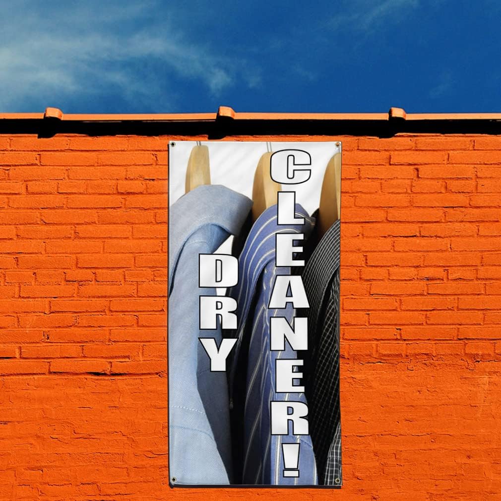 Vertical Vinyl Banner Multiple Sizes Dry Cleaner Business Outdoor Weatherproof Industrial Yard Signs 4 Grommets 40x16Inches