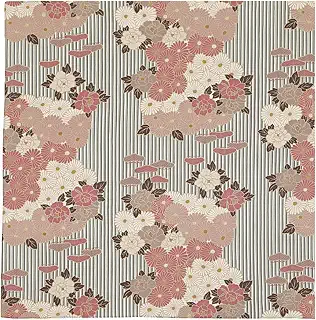 [のレン] 風呂敷 大 100cm (レトロフラワー - ピンクベージュ) 三巾 綿100％ 丸洗い可能 | 日本製, 大風呂敷, 大判風呂敷, 着物包み, お祝い用, コットン100%, 包装, ラッピングクロス, テーブルクロス, マルチカバー, タペストリー, インテリア, 和雑貨, レジカゴ対応, マイバッグ, 買い物袋, 荷物整理, 海外土産