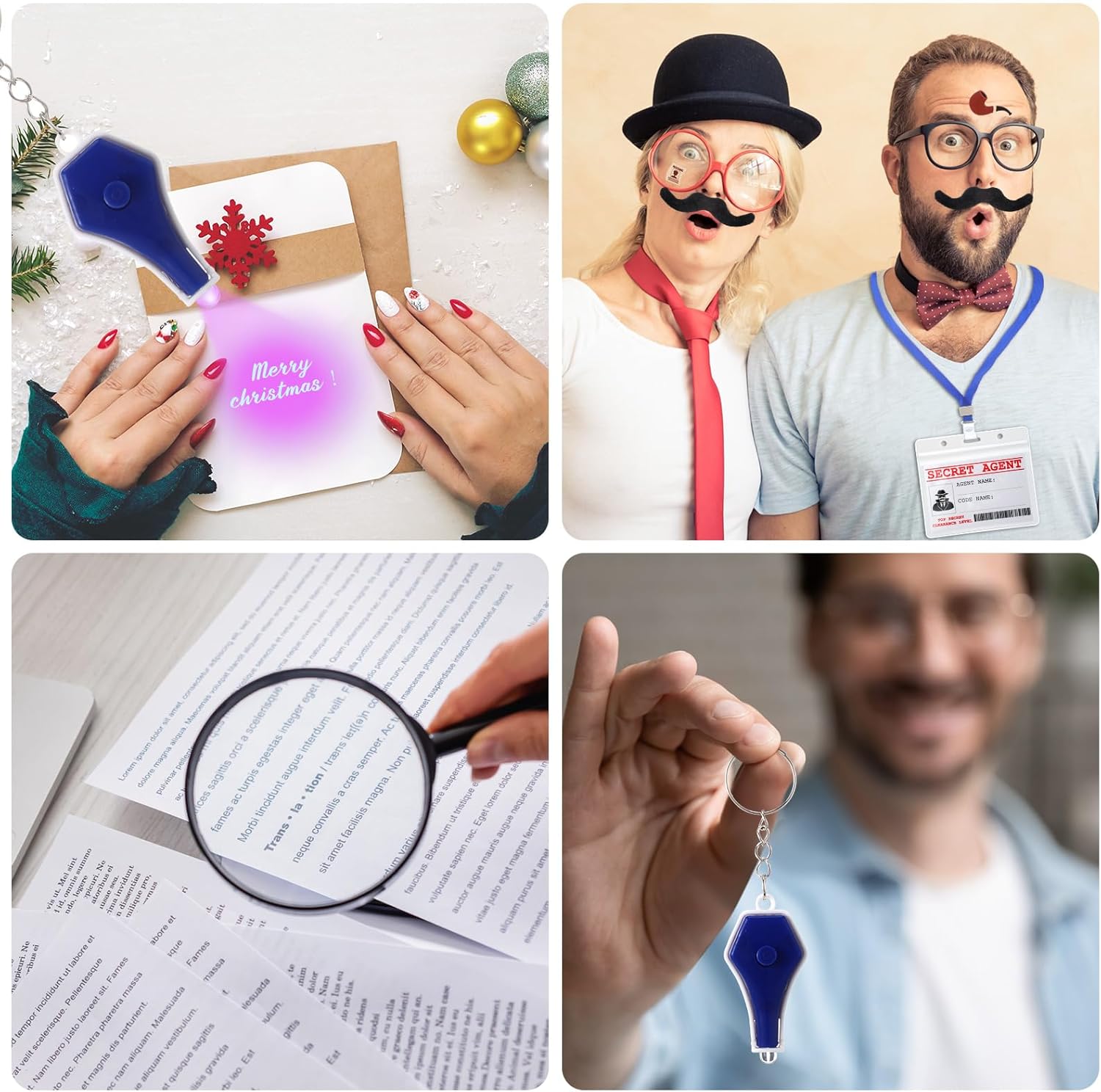 163 Pcs Spy Detective Party Favors Invisible Ink Pen UV Mini Keychain Flashlight Spiral Mini Notebooks Secret Agent ID Card Holder Magnifying Glasses Fake Mustache Cup Sticker Party Card
