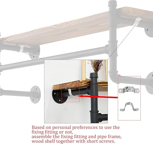Miniatura 6 de WEBI Perchero de pared con estante, perchero industrial de tubo de 32 pulgadas con estantes, barra de hierro resistente, barra de ropa de exhibición