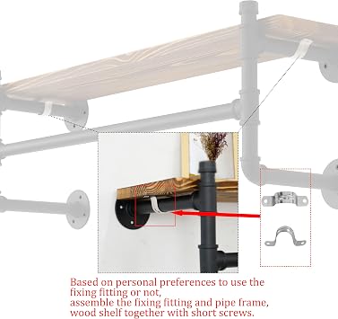 WEBI Wall Mounted Clothes Rack with Shelf,24 Industrial Pipe Clothing Rack with Shelves,Heavy Duty Iron Garment Bar,Retail Display Clothes Rod for Laundry Room,Black