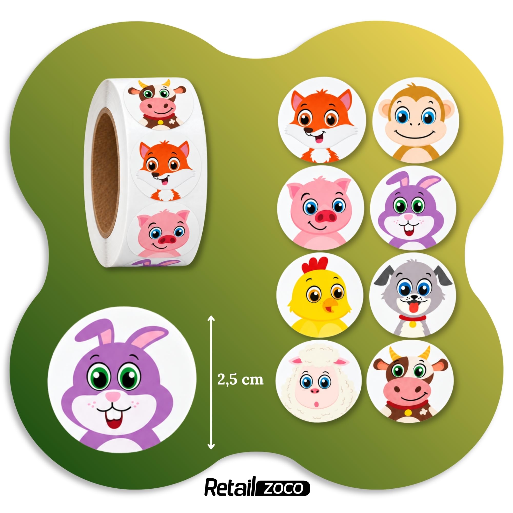 Rollo Pegatinas animales Granja para niños, animal stickers, 3 Unidades - imagen 4