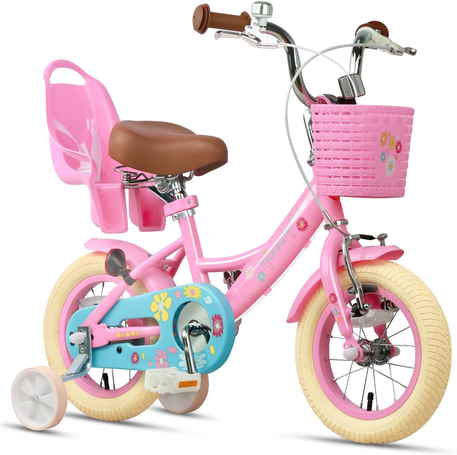 Maggie 12 14 16 20 Inch Bike Ages for 1-13 Year Old Girls Princess Style with Doll-Seat & Basket & Kickstand for Gift, Multiple Colors