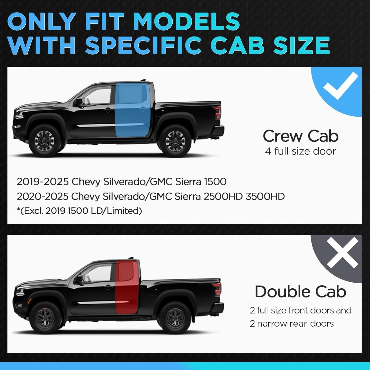 PZ Running Boards for 2019-2026 Chevy Silverado/GMC Sierra 1500, 2020-2026 for 2500HD 3500HD Crew Cab, Heavy Duty Carbon Steel Drop Down Side Step Nerf Bars