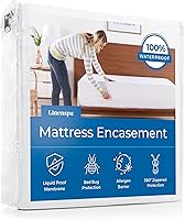 Linenspa Full Size Waterproof Mattress Encasement Protector - Zippered, Quiet 360° Coverage, Fits 12" Mattresses, White