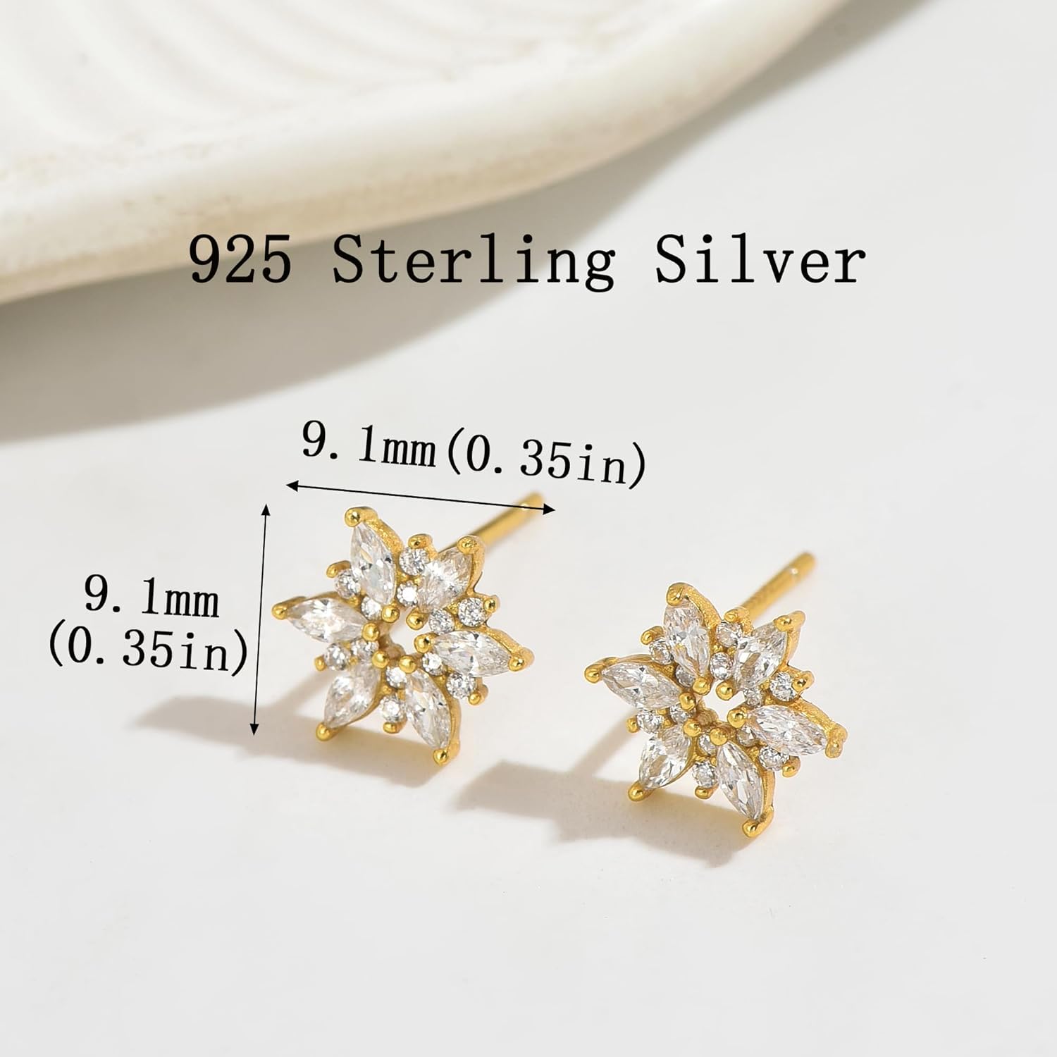 Snowflake Stud Earring for Women,925 Sterling Silver Crystal Flower Earrings to Daughter Mother 14k Gold Plated Cubic Zirconia Flower Earrings for Her Birthday Wedding Hypoallergenic Jewelry Gift - Image 7