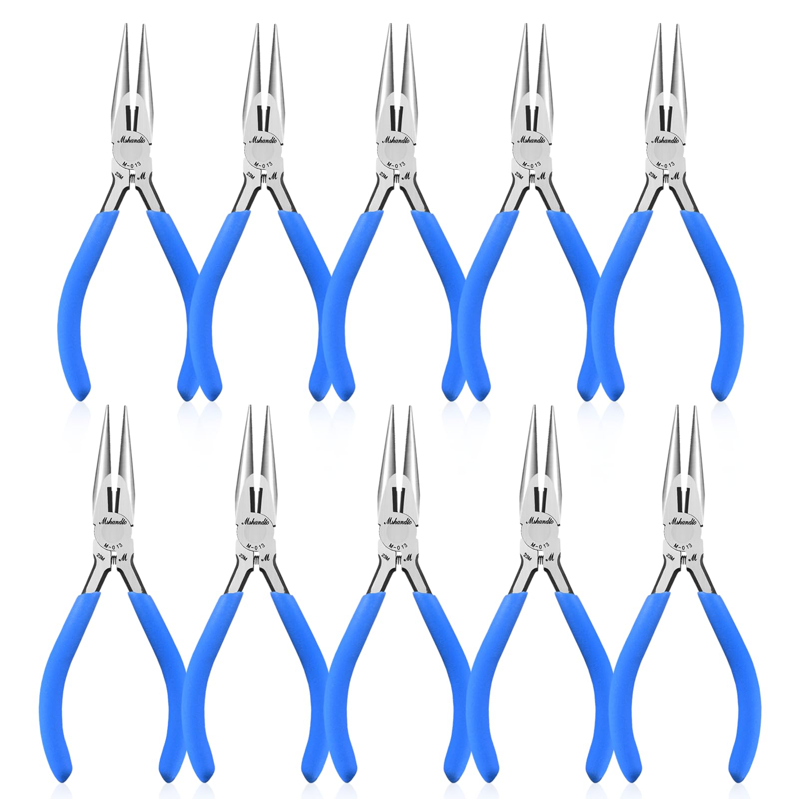 Needle Nose Pliers Set, mshandto 5" Long Nose Pliers for Wire Bending, 10 Pack High Carbon Steel Needle Nose Pliers, Serrated Jaw Pliers for Jewelry