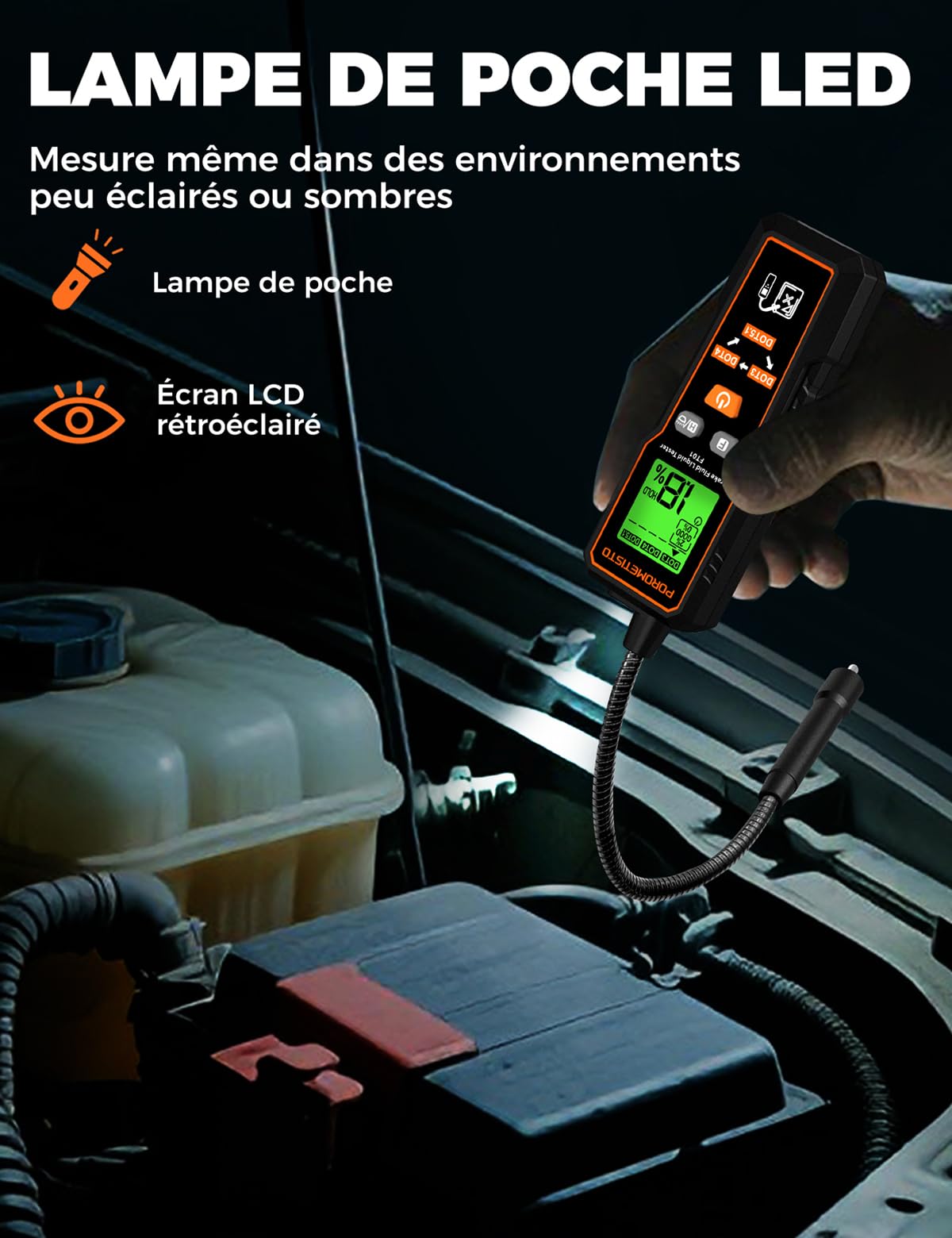 Testeur de liquide de frein professionnel FT01, sonde sensible résistante à la corrosion, adapté pour DOT3/DOT4/DOT5.1, Testeur liquide de frein pour la sécurité du véhicule