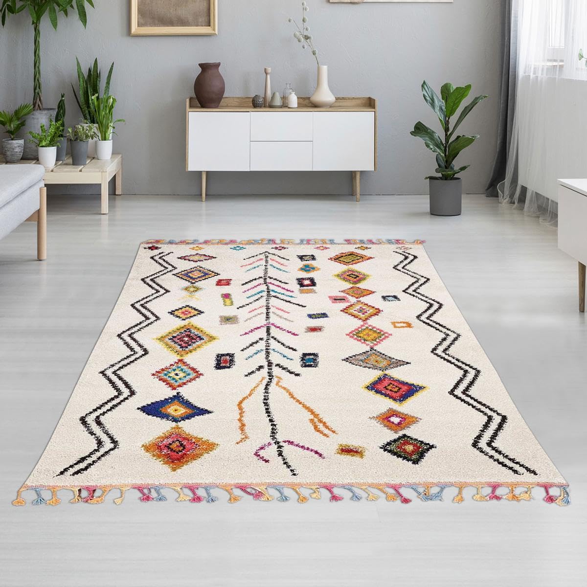 Jadorel Tapis Berbère Salon 80x150 cm Multicolore Moderne Style Rectangulaire adapté au Chauffage par Le Sol