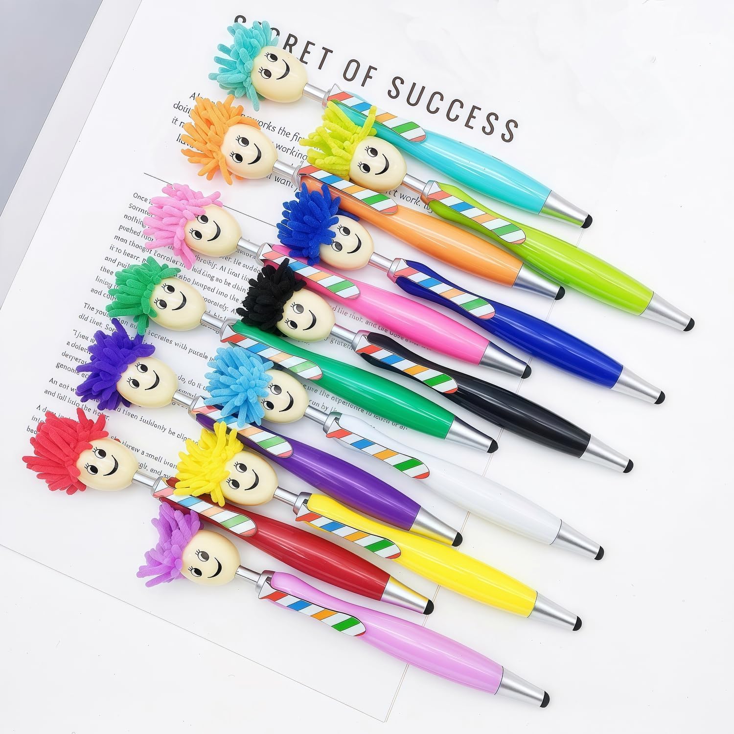 Oneshow Mop Head Ballpoint Pens, 30-Pack Creative and Fun Mop Topper Pens for Office Use, Stress-Relief Writing Pens with Plush Hair, Click Pen Portable Decorative Signing Pens for Adults