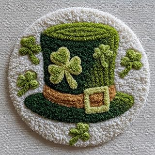 DIY Latch Hook Kit St. Patrick's Day Hat and Shamrock Leaves 50x50cm-14