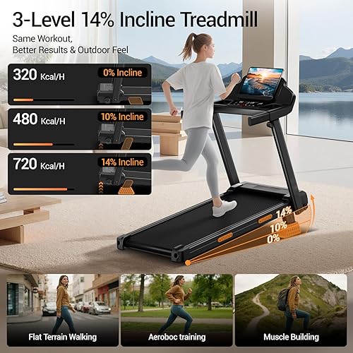 Miniatura 2 de 14% Treadmills for Home with Handle, 3 in 1 Portable Treadmill with Incline, Foldable Treadmills with Three Screen, 12 Preset Programs, 400LBS