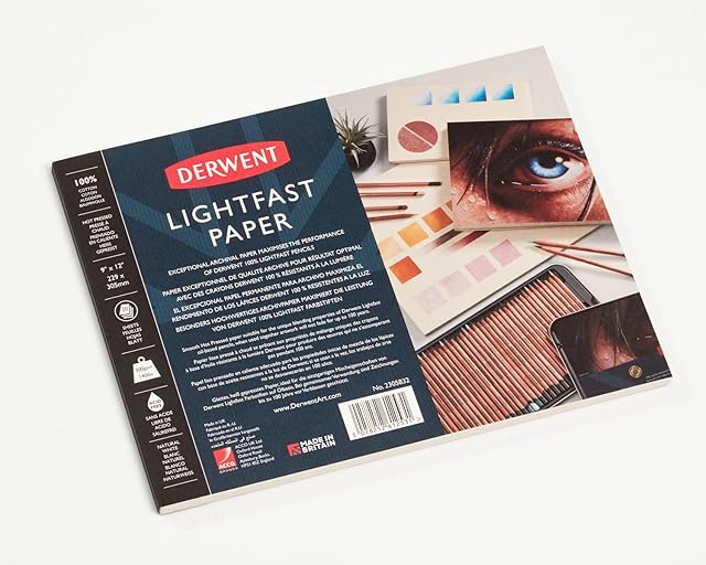 Derwent Lightfast Paper Pad 9 x 12 Inches, 300gsm, 20 Sheets, Smooth Hot Pressed Surface, Acid Free, Ideal For Fine Art Drawing & Colouring, Professional Quality, 2305832