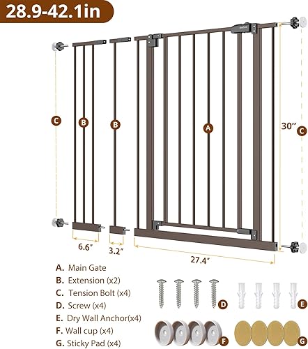 Miniatura 2 de InnoTruth Puerta para bebés de 28.9-42.1 pulgadas de ancho para escaleras, puertas para perros de 30 pulgadas de alto para puertas ampliables con