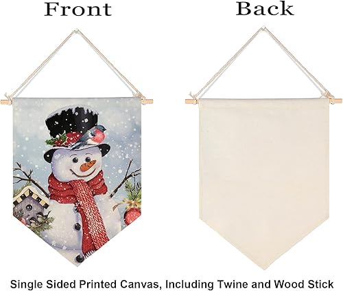 Miniatura 5 de Banderín colgante de muñeco de nieve, decoración de pared, invierno, Navidad, pájaros, bayas de acebo, decoración de nieve, bandera colgante para