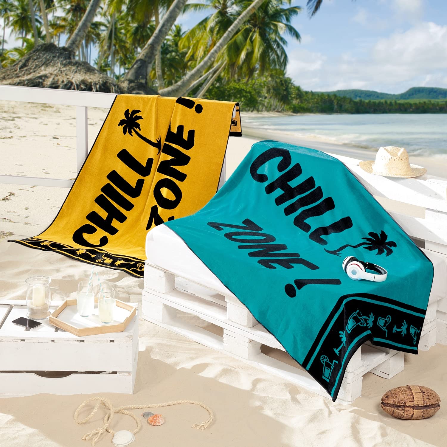 Delindo Lifestyle® Terrycloth beach towel, tropical chill zone