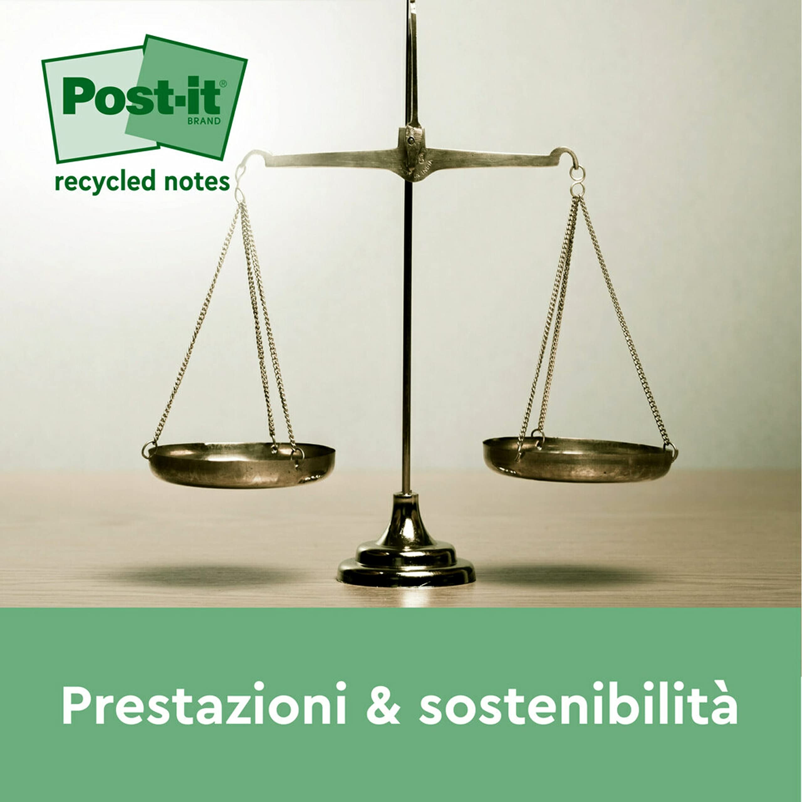 Post-it Foglietti Super Sticky Riciclati,14 Blocchetti + 4 GRATIS/Confezione,70 Fogli per Blocchetto, 76 mm x 76 mm,Rosa, Verde, Blu, Viola, Giallo Foglietti Super Adesivi in carta riciclata al 100%